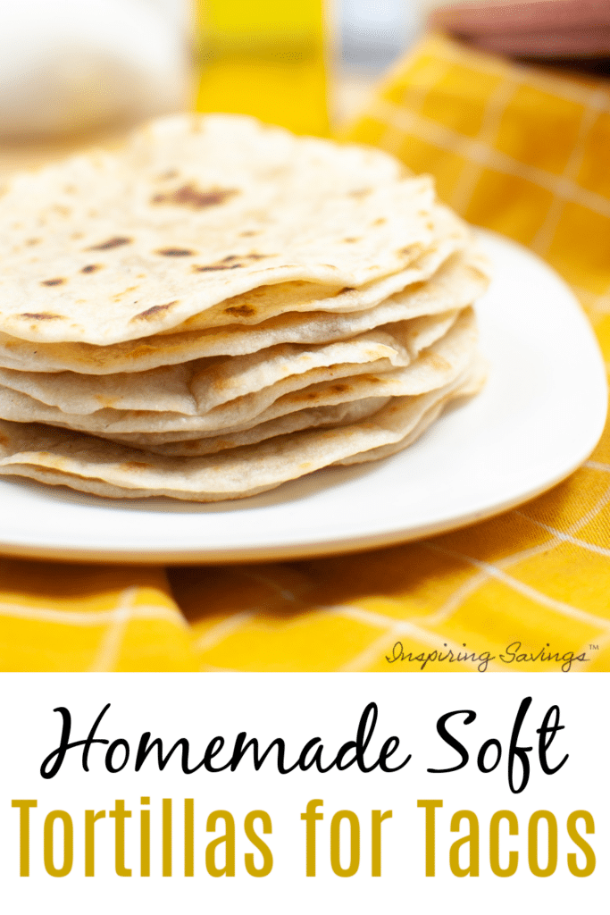 Soft Tortillas for tacos on white plate with yellow background