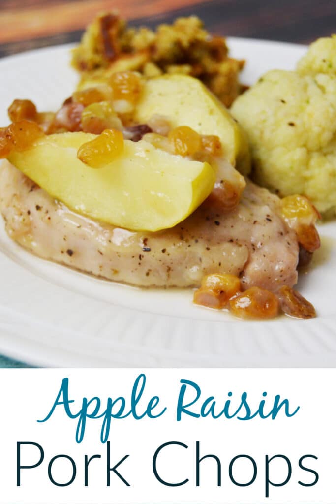 Apple Raisin Pork Chops on white plate