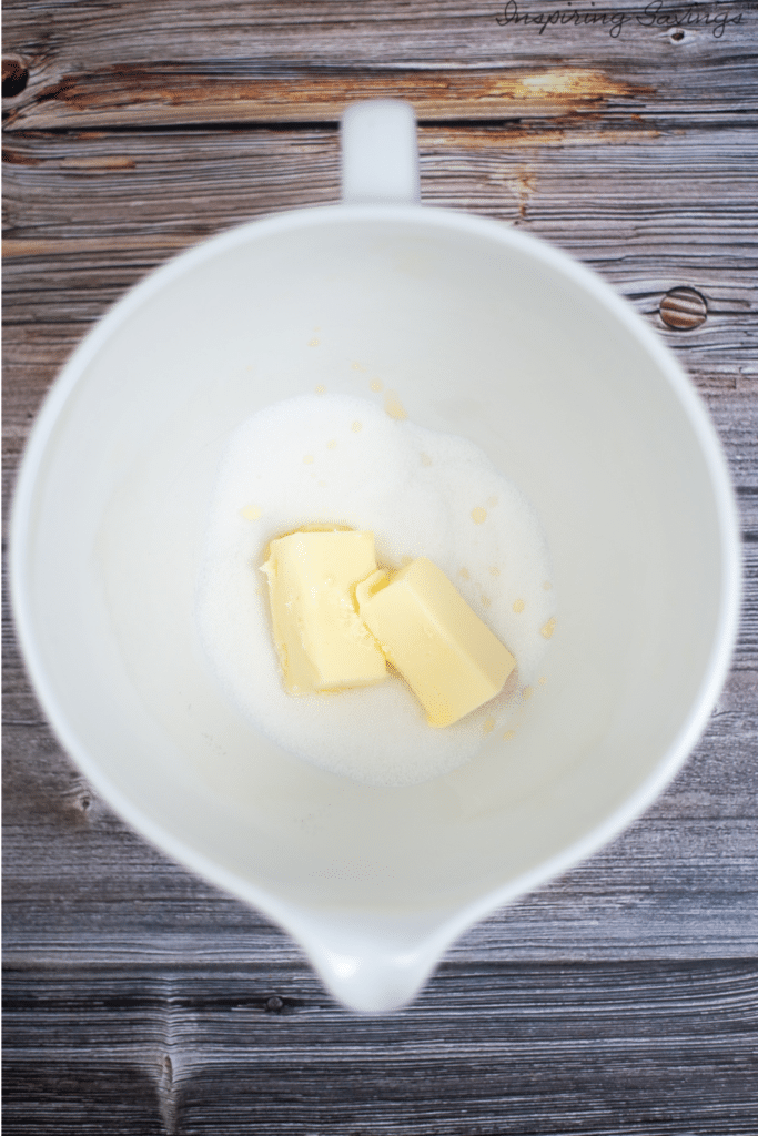 Beating butter and sugar together in large mixing bowl