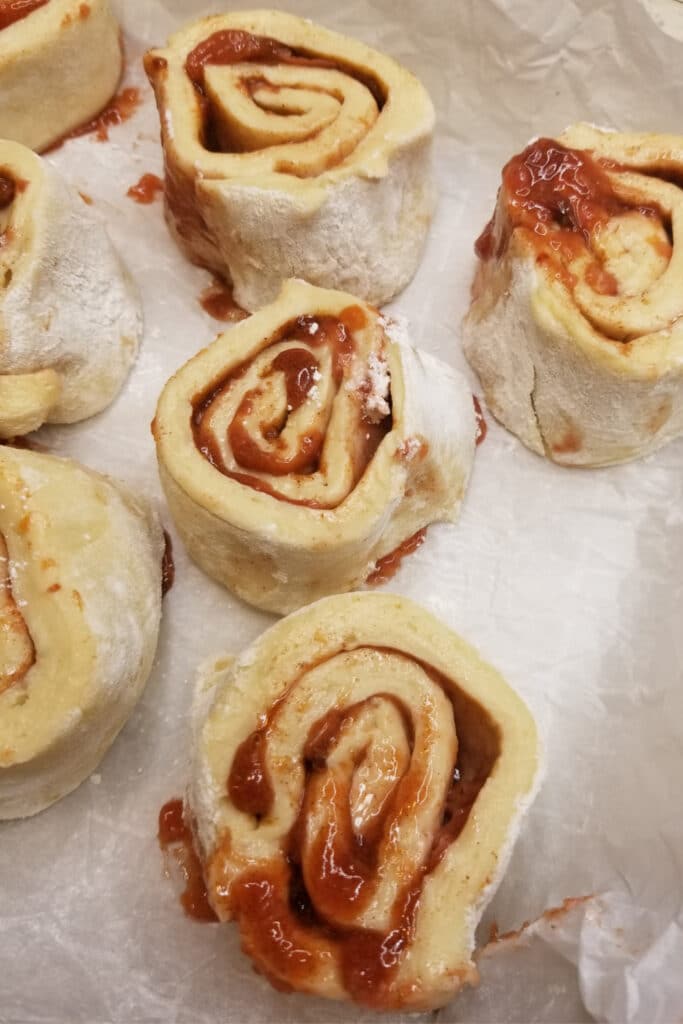 Cut cinnamon rolls put in casserole dish