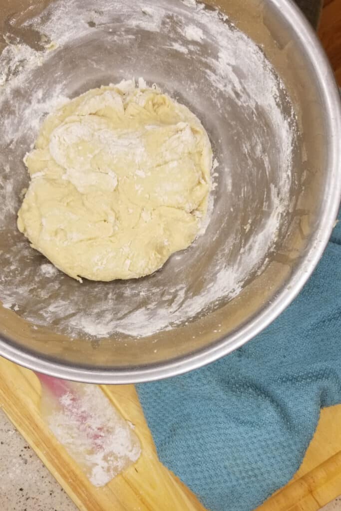 Dough in bowl cinnamon cherry rolls