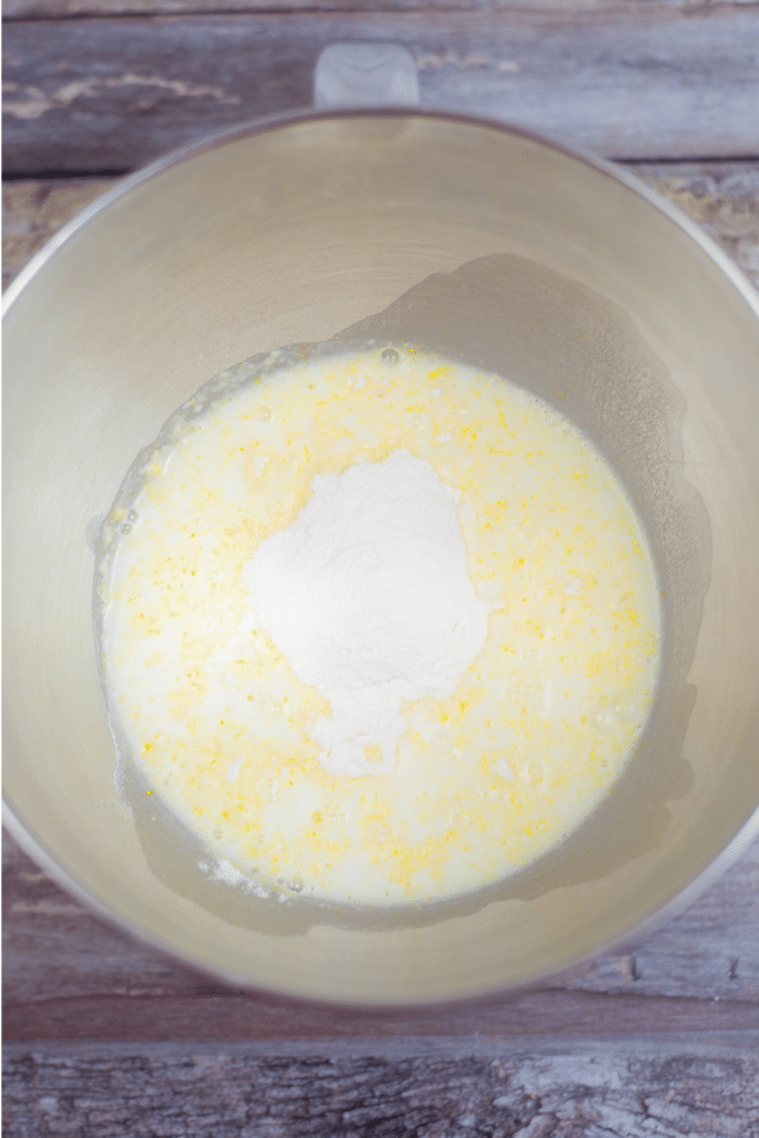 Mixing pudding in mixing bowl
