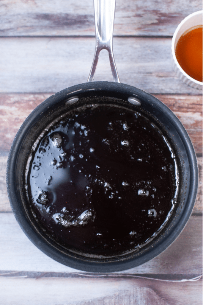 Pancake syrup in medium sauce pan