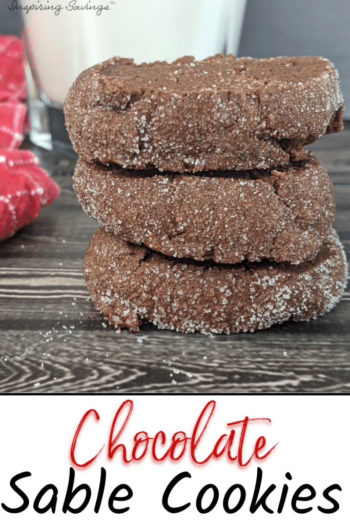 Salted Chocolate Sable Cookies Stacked on wooden background