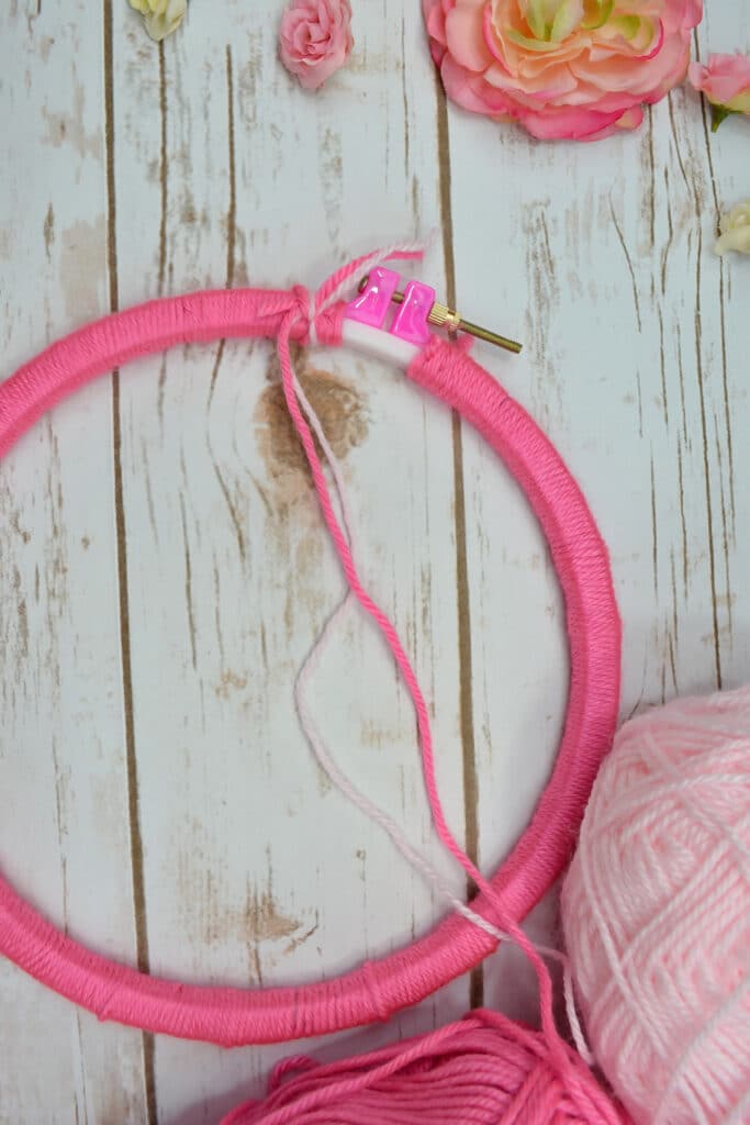 Adding in more yard to create center of dream catcher