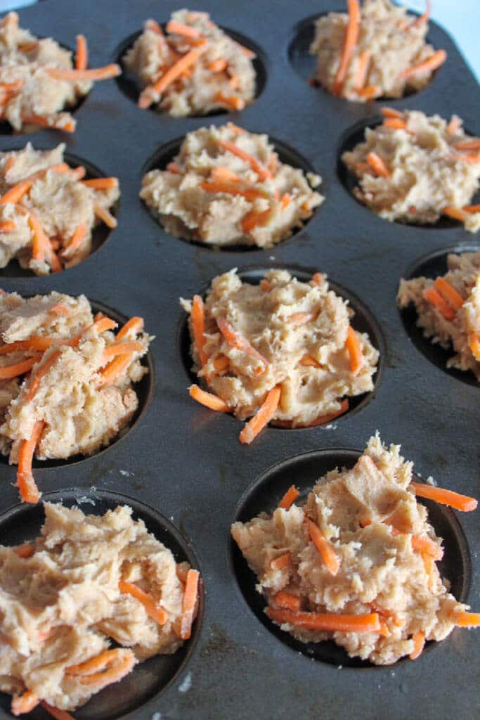 Carrot cake batter in whoopie pan tin