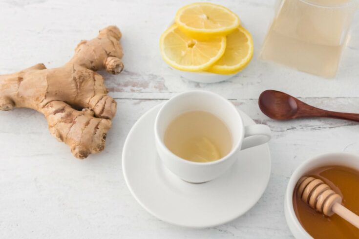 Ginger tea in white tea cup