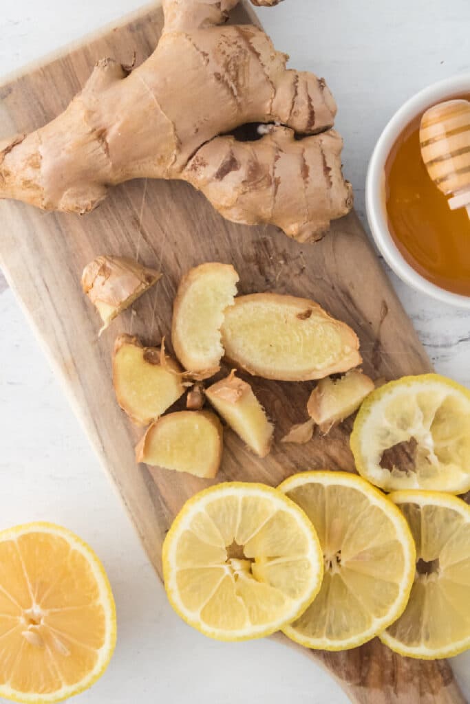 Ginger tea ingredients - lemon, honey and ginger root