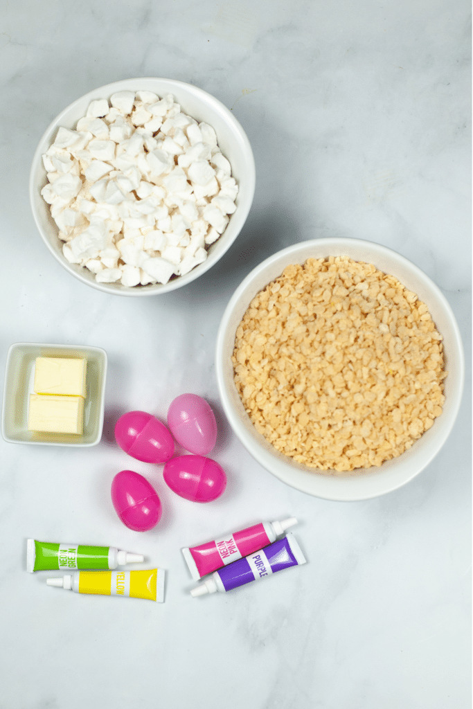 Ingredients for Easter Egg Rice Krispies treats