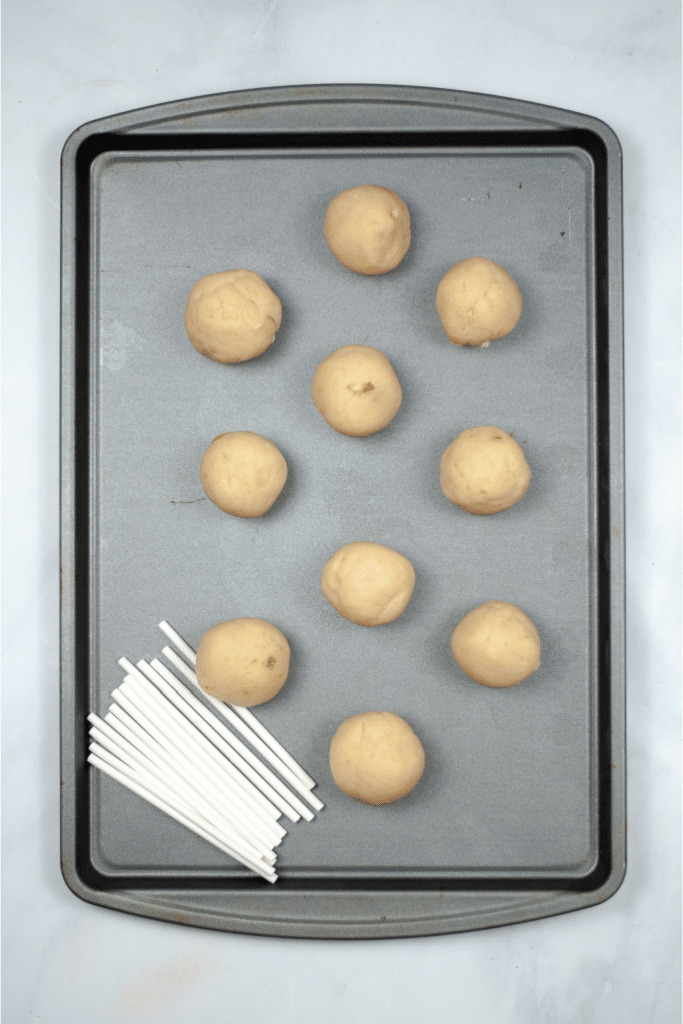 Rolled cake balls on baking sheet