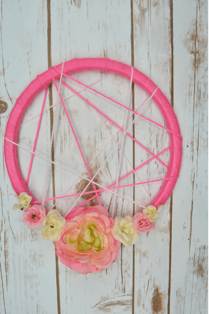 Top Half of floral dream catcher craft completed