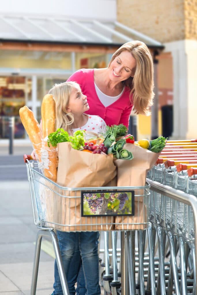 Woman and child with grocery cart