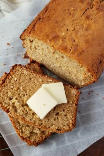 cropped Peanut butter bread on cooling rack