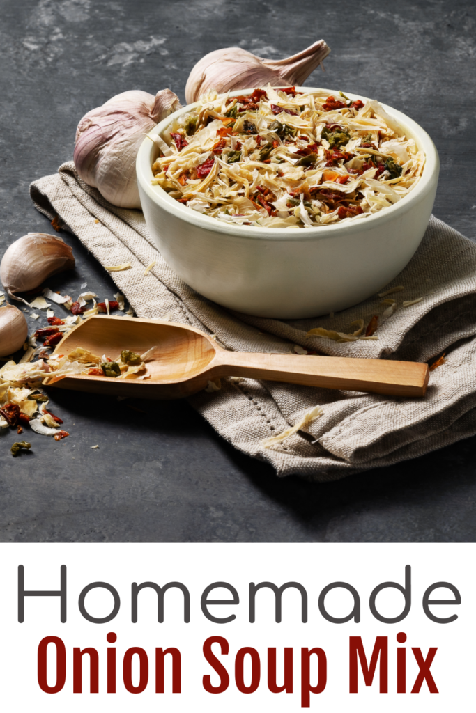 Homemade Onion Soup Mix in bowl - with text overlay "how to make dry onion soup mix"