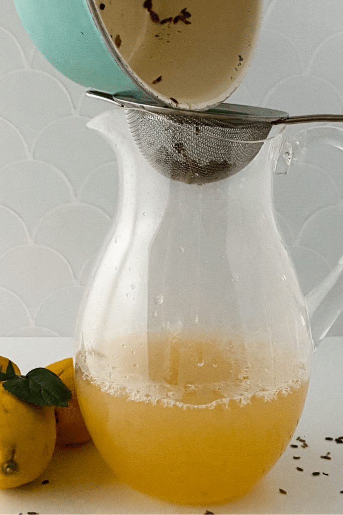 Straining lavender out of liquid