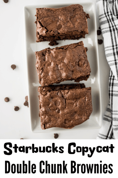 Starbucks copycat double chunk brownies on white serving plate