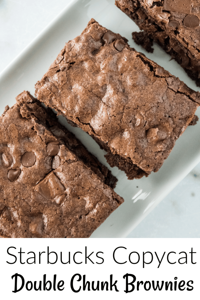 Starbucks double chunk brownies on white serving plate