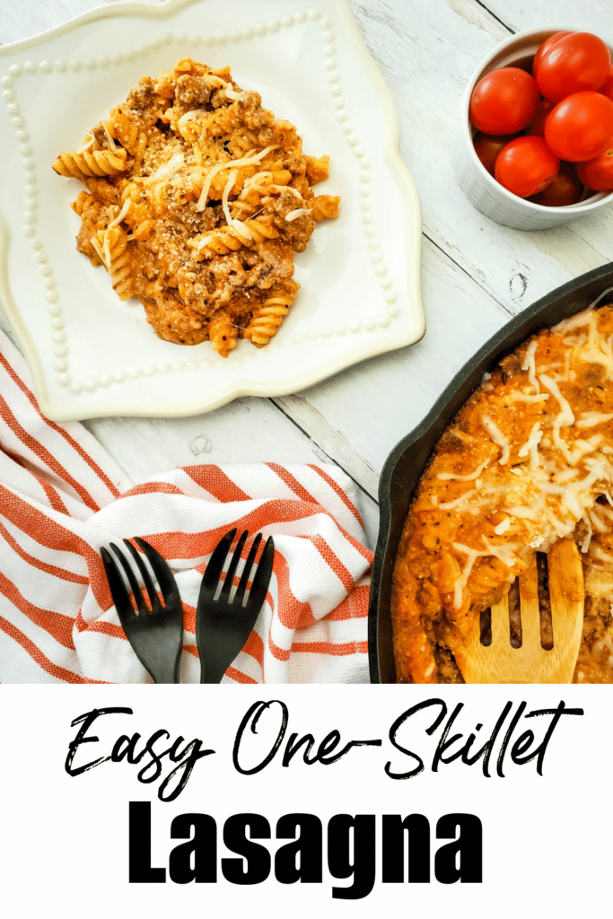 easy one skillet lasagna staged for eating