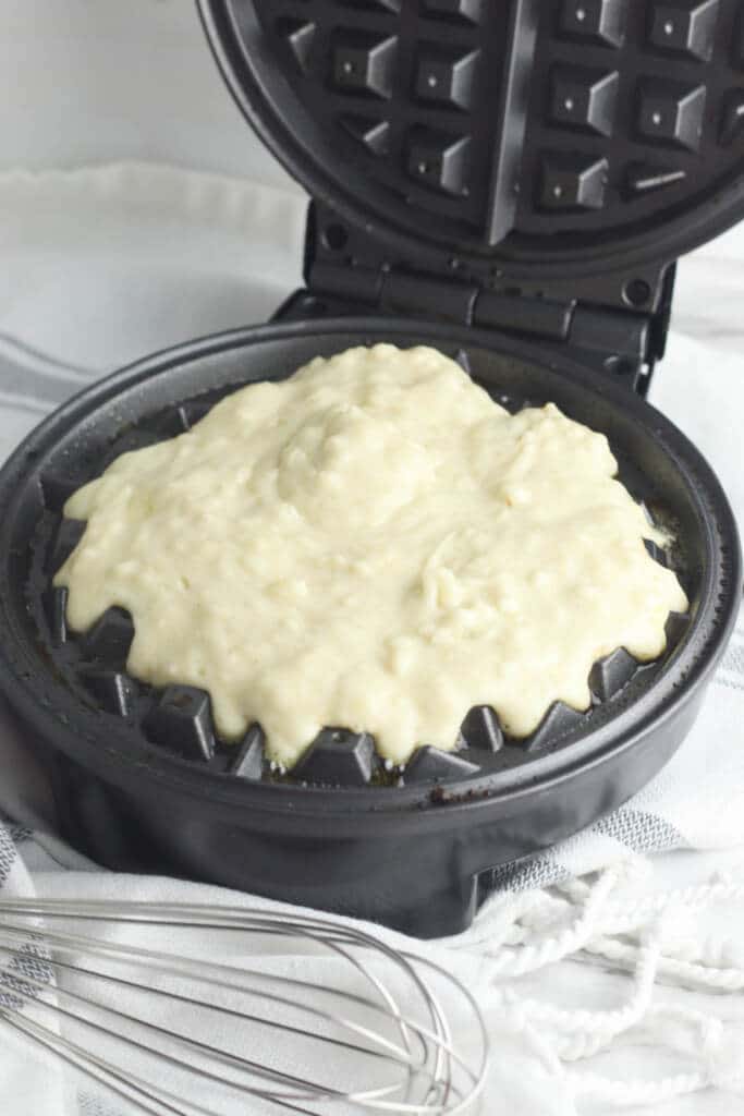 gluten free waffle batter in waffle pan