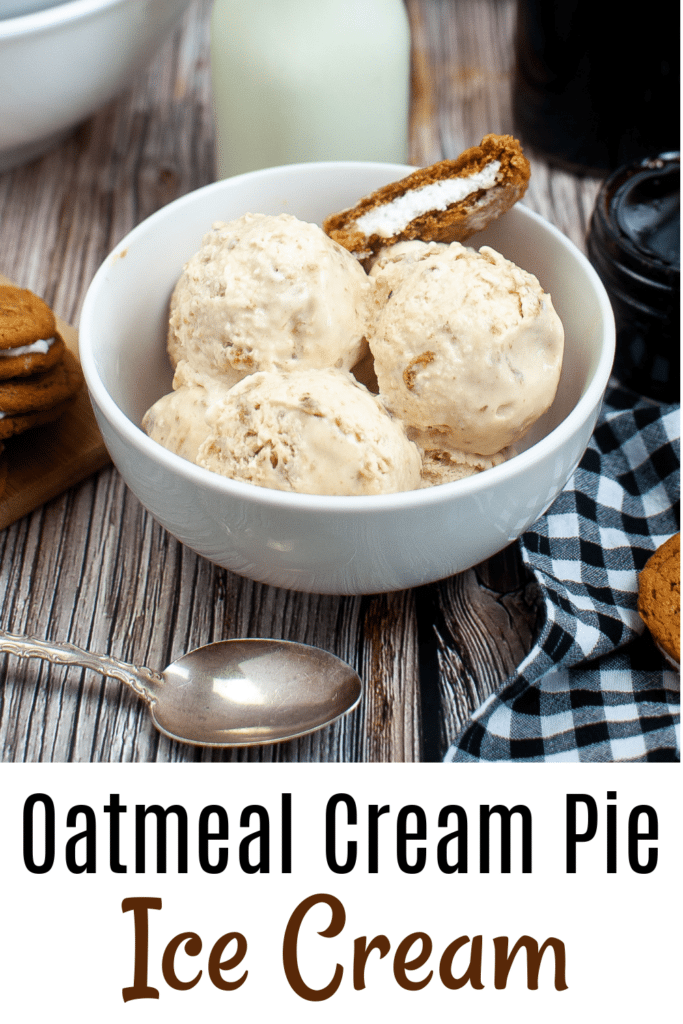 no churn little debbie oatmeal creme pie ice cream in white bowl