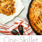 one skillet lasagna staged for eating