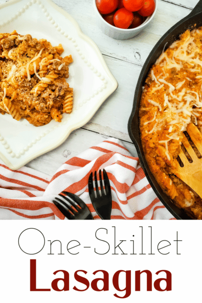 one skillet lasagna staged for eating