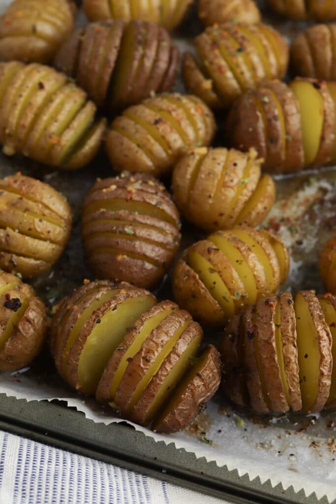 Baked mini garlic hasselback potatoes