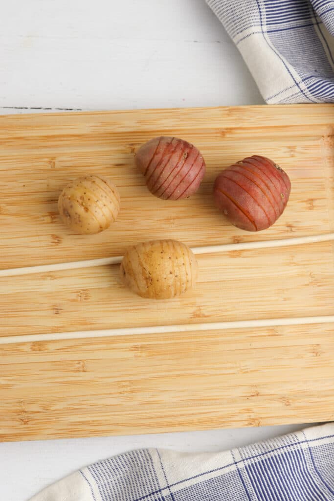 Sliced potatoes for hasselback