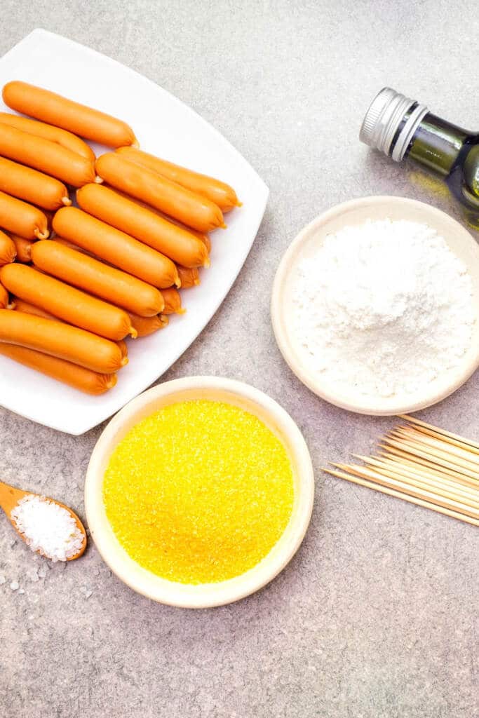 ingredients for making homemade corndogs in batter