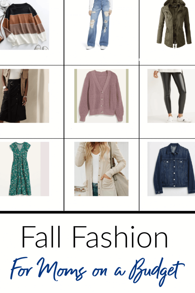 Fall Fashion for moms on a budget - collage of in style clothing