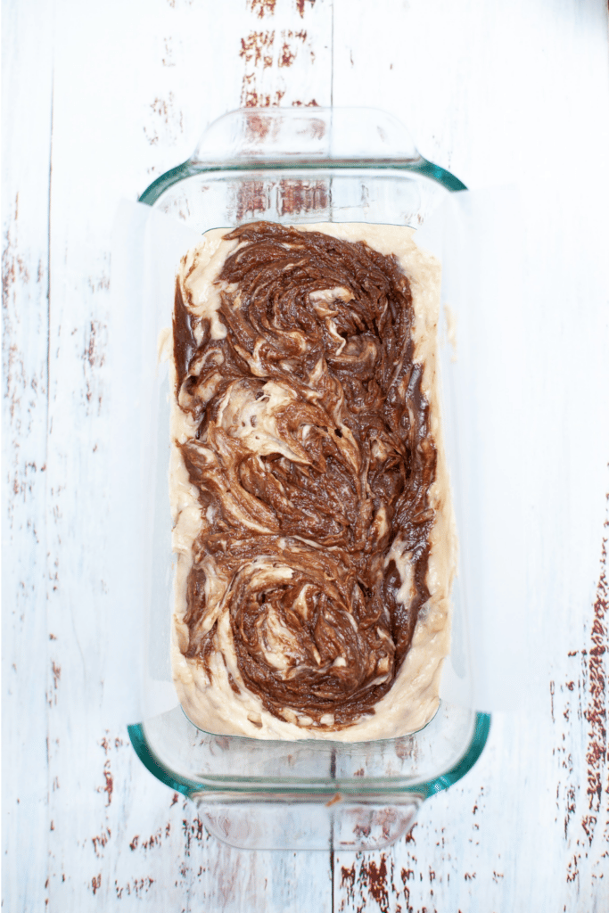 creating the nutella swirl in banana bread