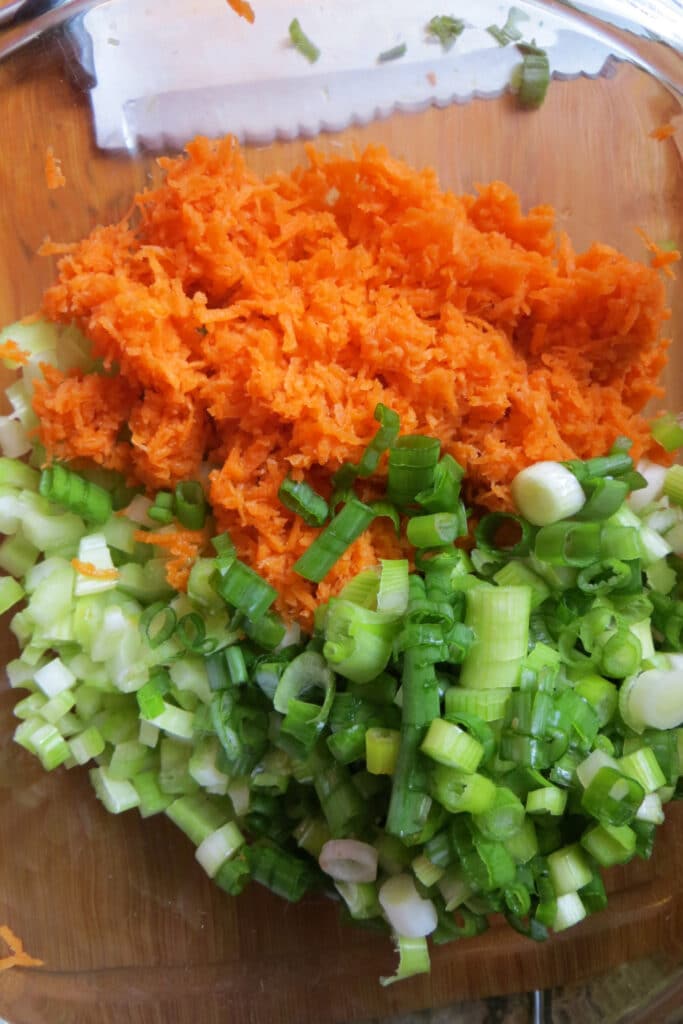 Chopped vegetable on cutting board