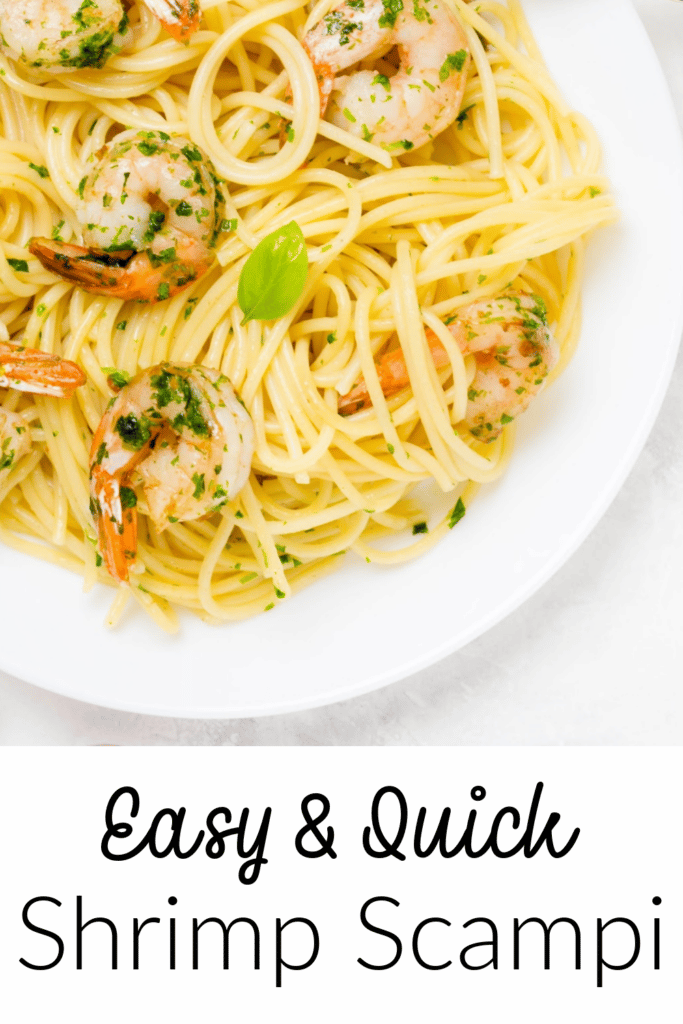 Easy Shrimp Scampi Pasta on White plate