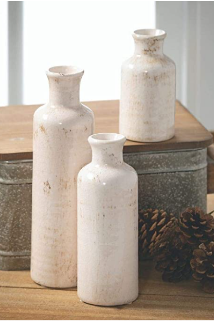 set of three farmhouse vases - neutral colors perfect gift or great way to dress up your home.