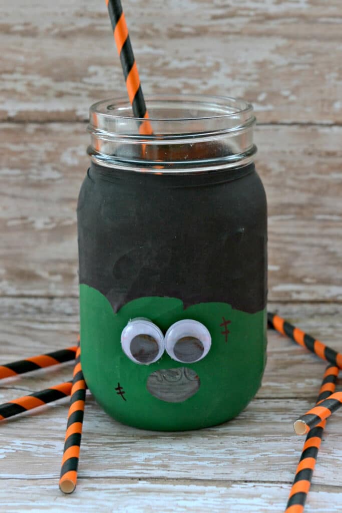 8. Frightening Frankenstein DIY Mason Jar Drink Cups