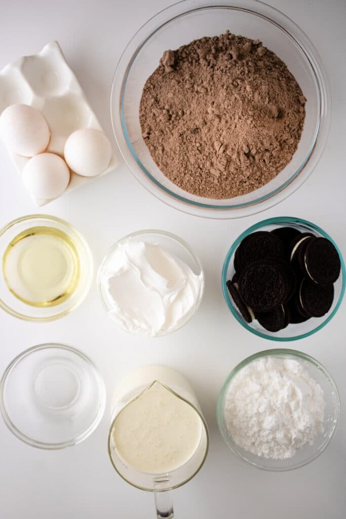 Ingredients for cookies and cream cake