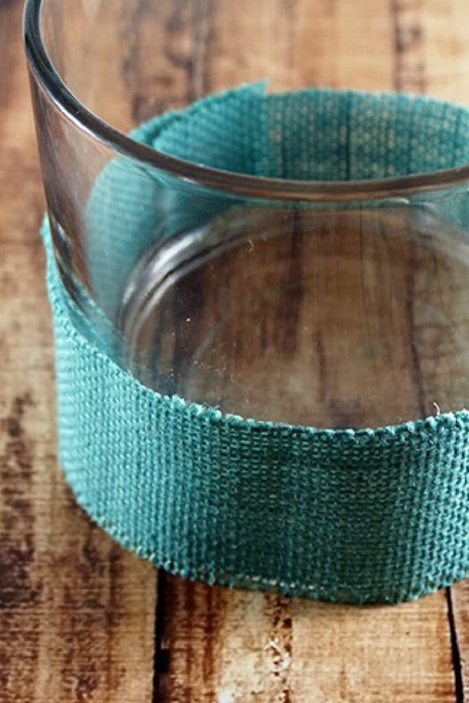 Wrapping burlap around candle holder