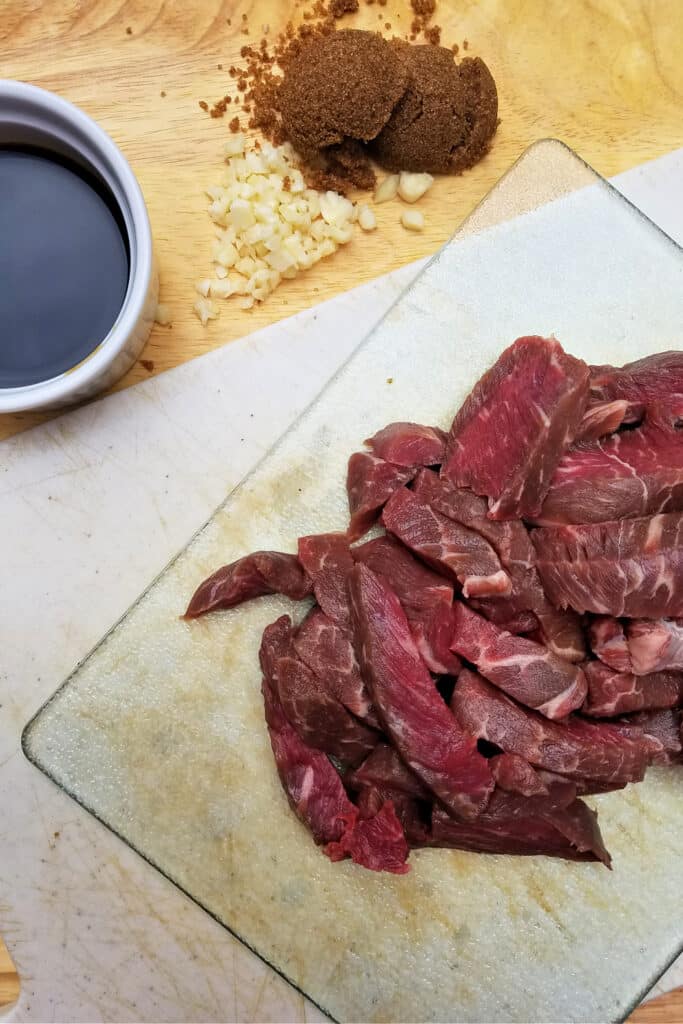 beef cut into strips for orange beef