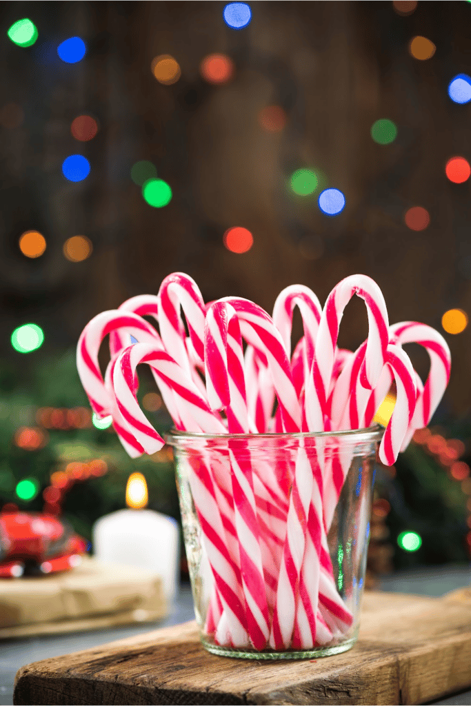 candy canes in glass jar