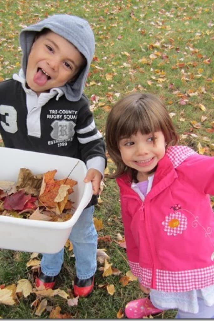 collecting leaves for leaf glitter art