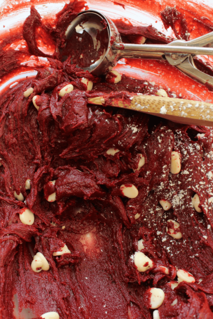 red velvet chocolate chip cookies dough