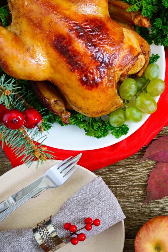 Cooked turkey on plannter with vegetable