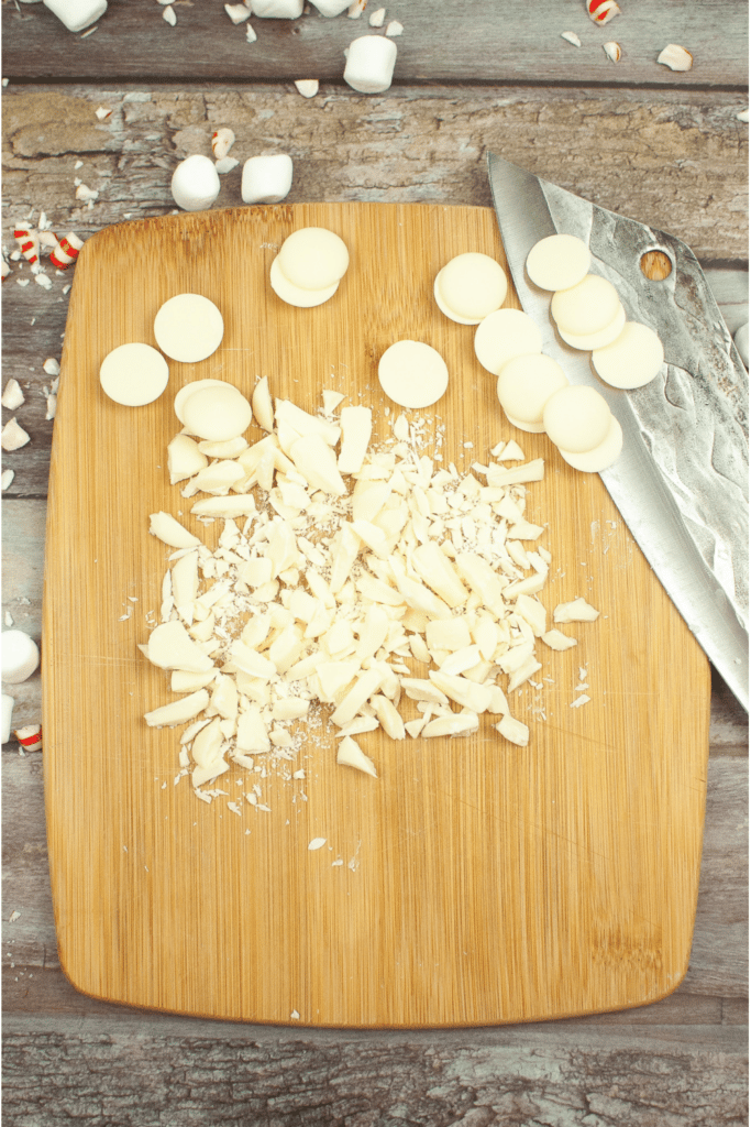 Crushing white chocolate chips with Knife