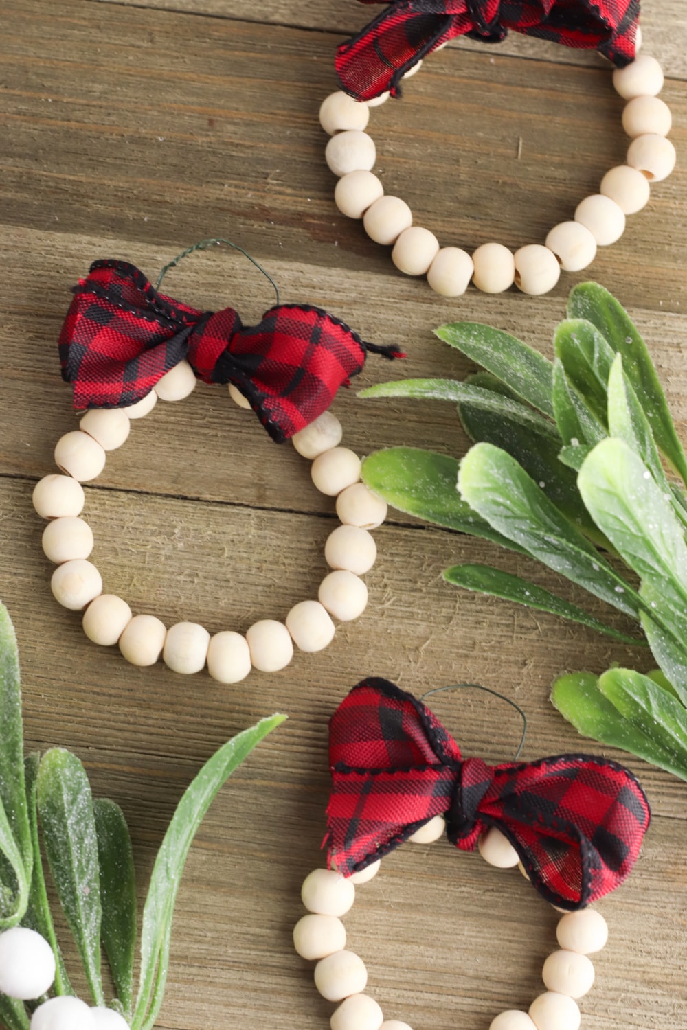 Finished wood bead wreath Ornaments