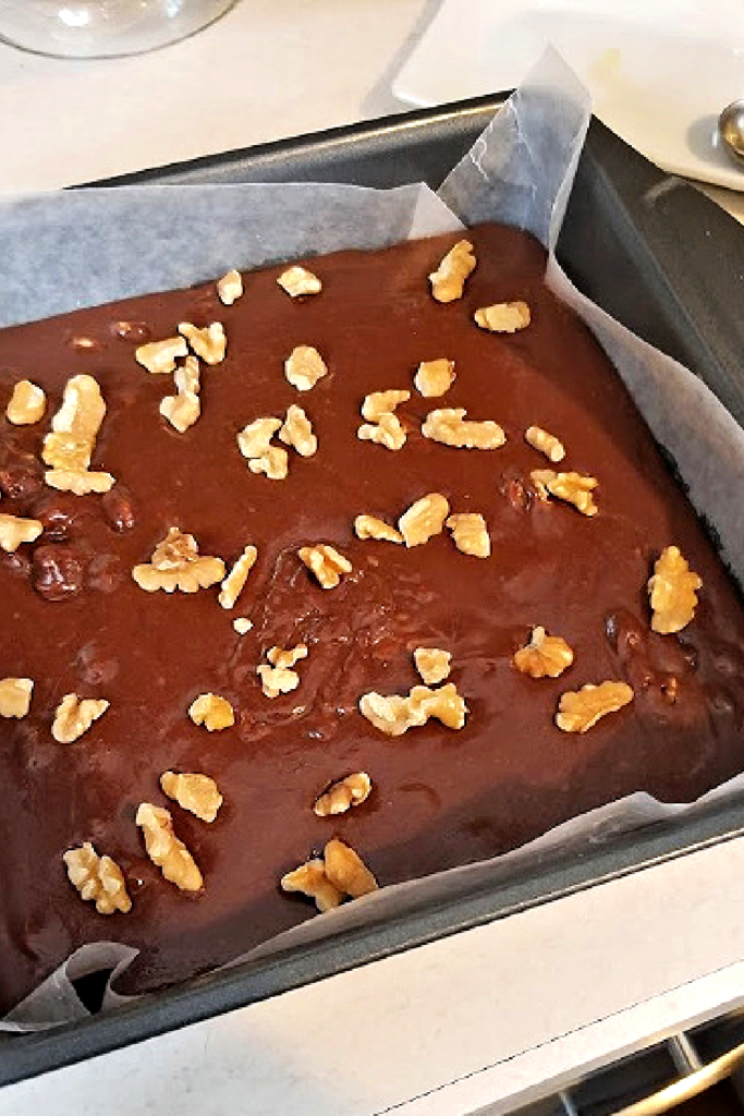 Homemade fudge in pan ready to be put in refidgerator