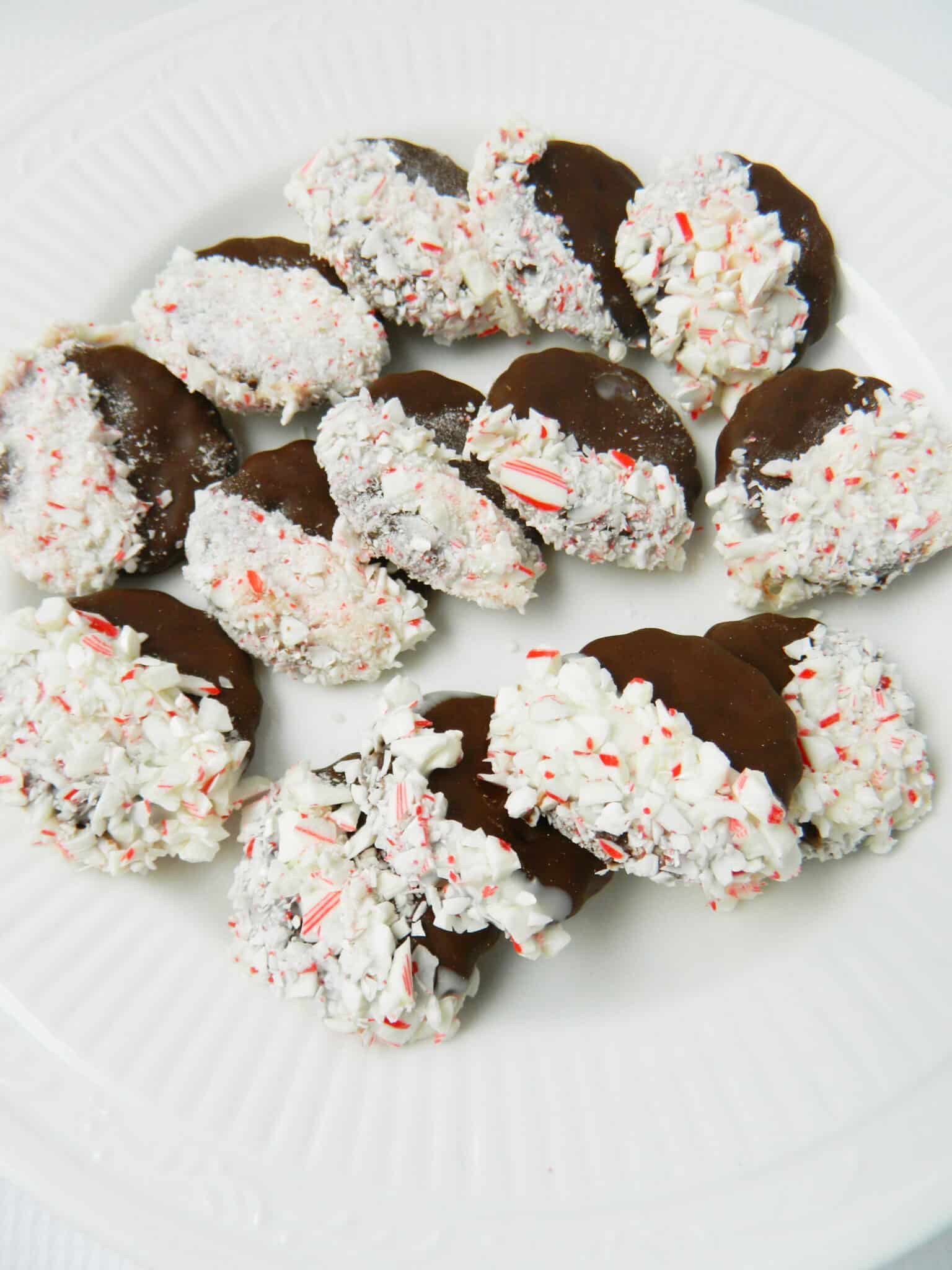 Peppermint Dipped Cookies on White Plate
