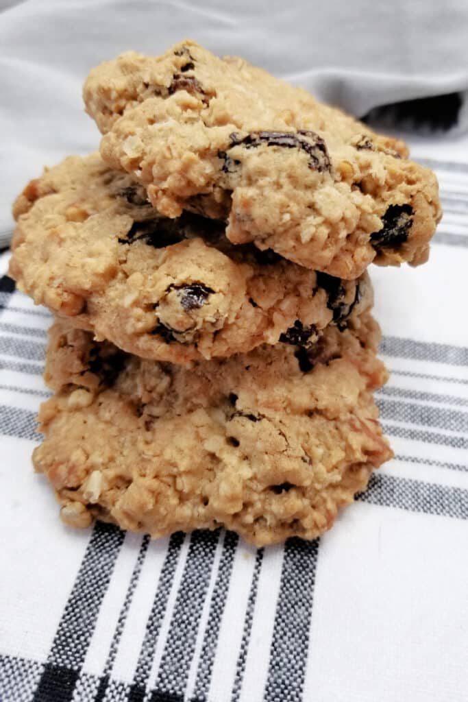 Salty Sweet Pretzel Cookies stacked on table top