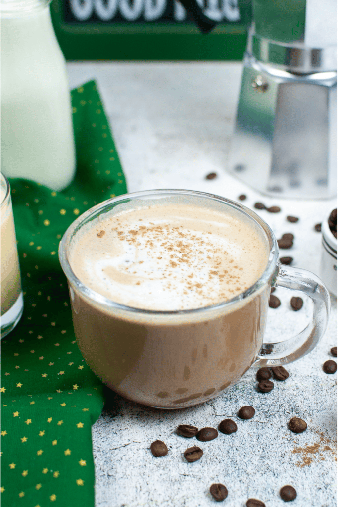 Starbucks copycat eggnog latte in little glass mug