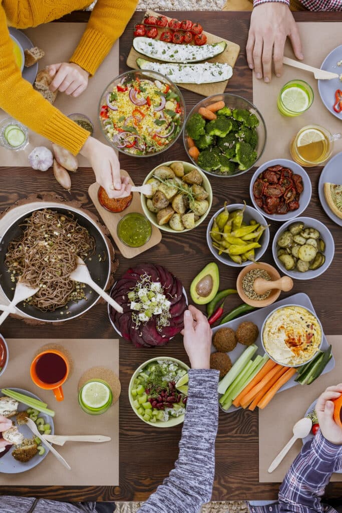 buffet food with guests