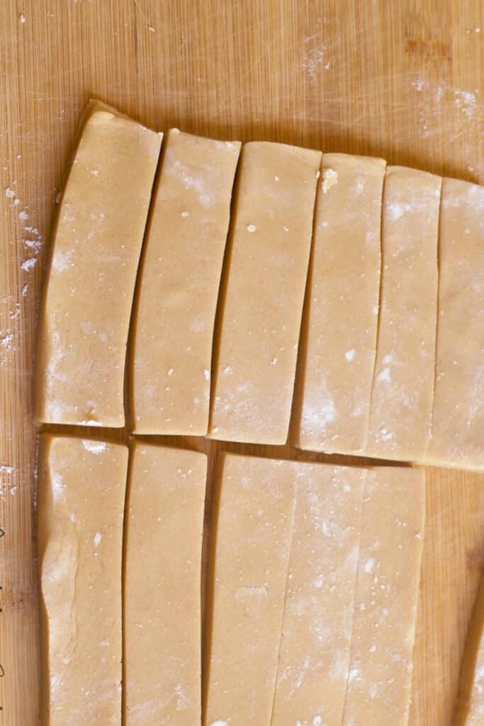 cutting shortbread into strips